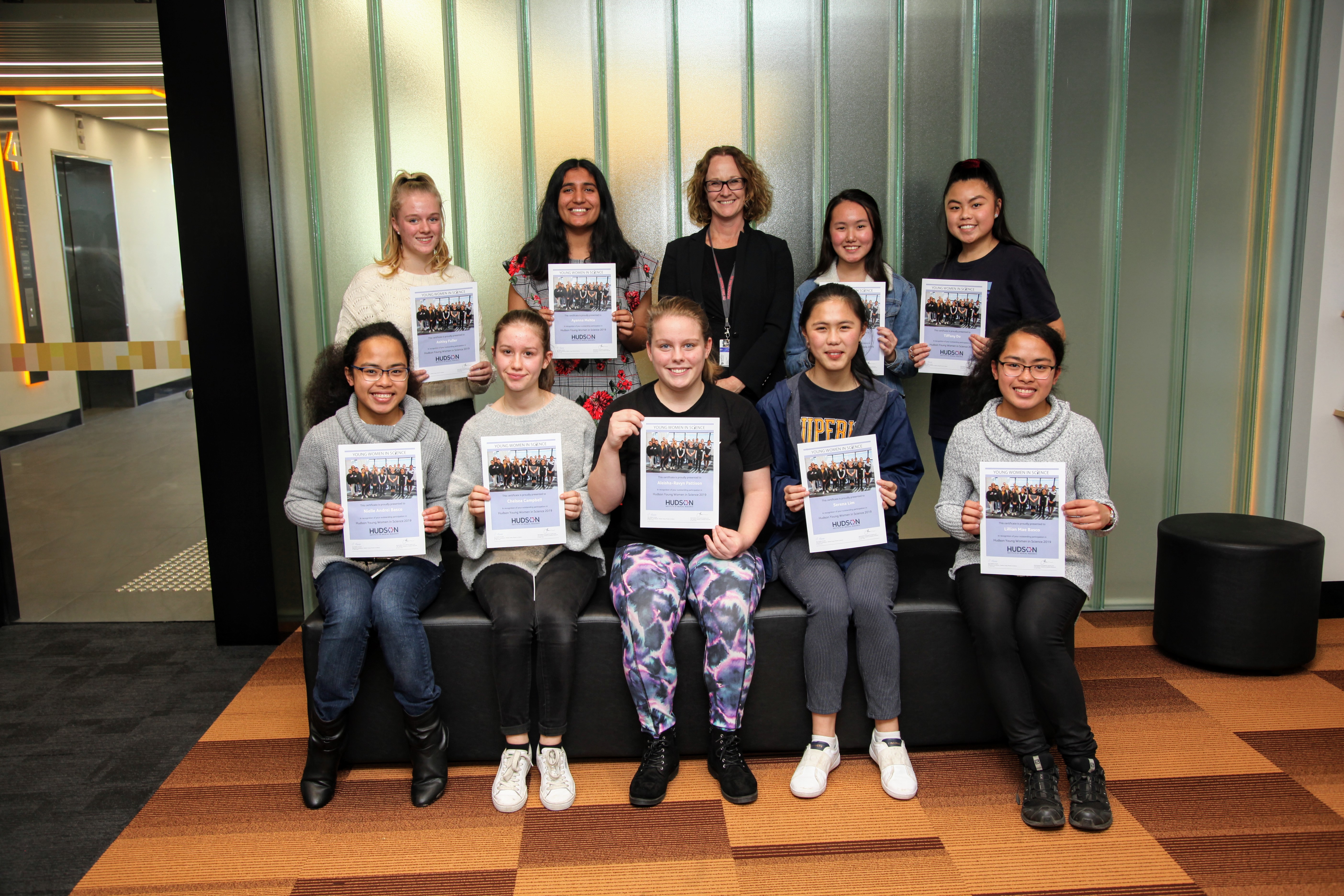 The 2019 Hudson Institute Young Women in Science program attendees with Prof Hartland