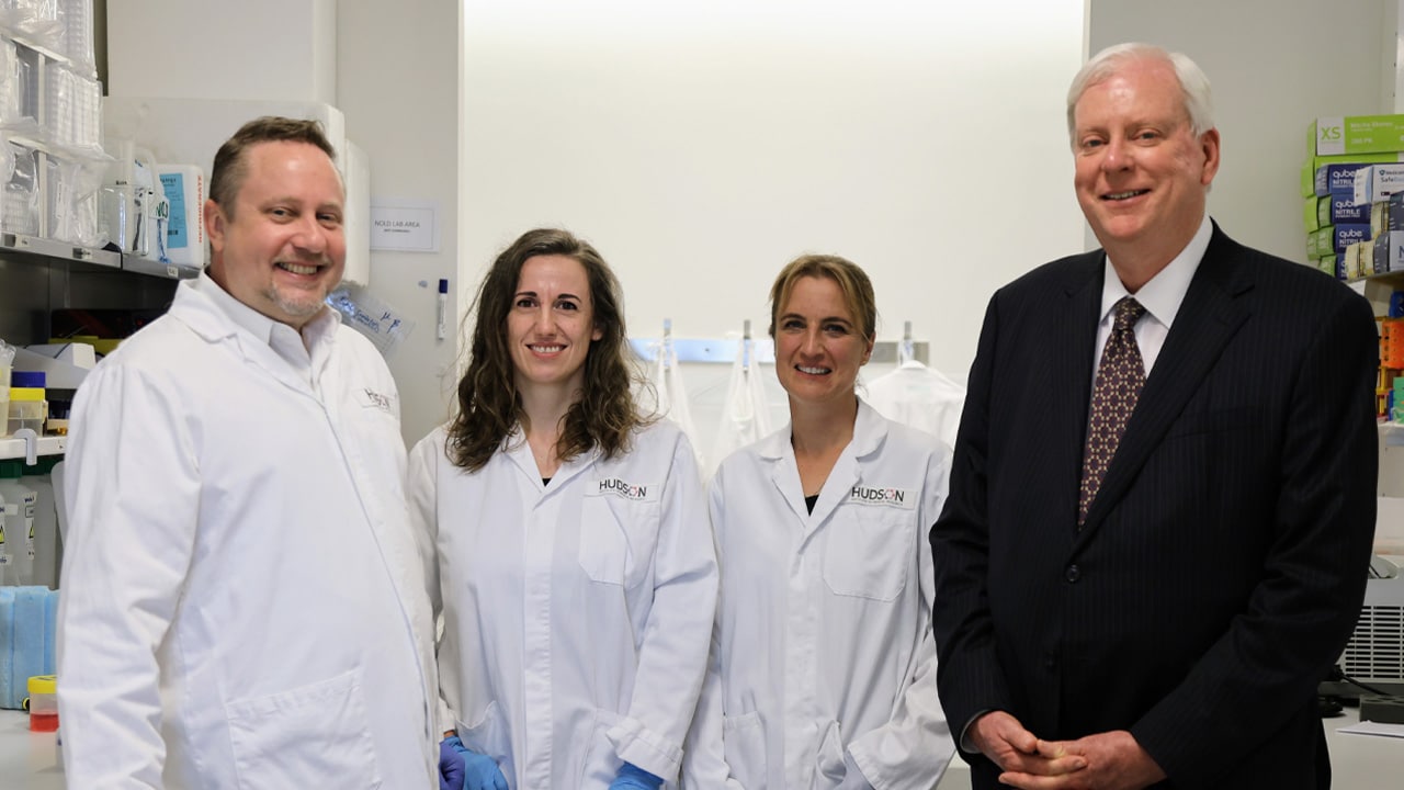 Preterm baby and NEC researchers Professor Marcel Nold, Dr Ina Rudloff, Professor Claudia Nold and CEO of the Norman Beischer Foundation, Andrew Brookes