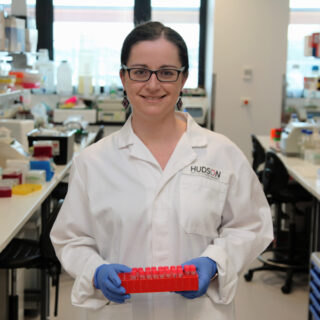 Dr Catherine Carmichael in the lab at Hudson