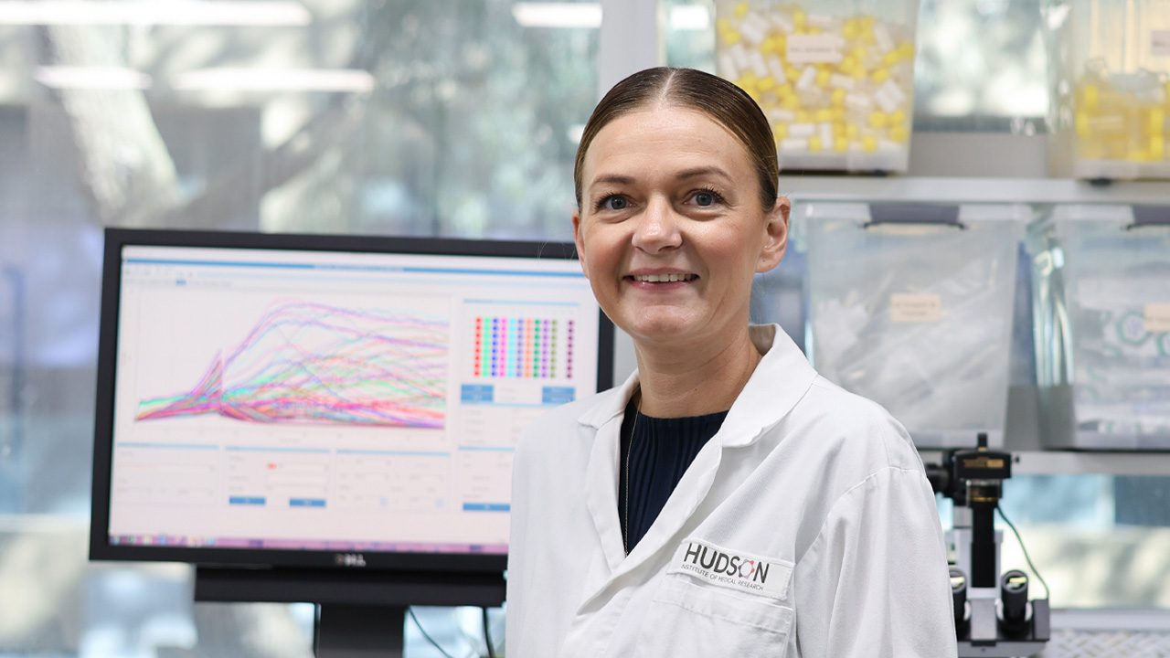 Dr Maree Bilandzic in her laboratory at Hudson Institute