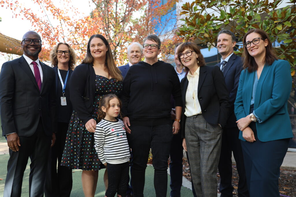 L-R: Professor Eugine Yafele (Monash Health CEO), Professor Elizabth Hartland AM (Hudson Institute Director & CEO), Michelle Forrest (Zara's Mum), Tom Johnson (Marketing Director, Cell Care), Fiona (Zara's Mum), Mary-Anne Thomas MP (Victorian Minister for Health), Professor Michael Fahey (Zara’s treating Paediatric Neurologist), Dr Megan Finch-Edmondson (Senior Research Fellow and Program Lead, Regeneration, Cerebral Palsy Alliance). Cerebral palsy stem cells