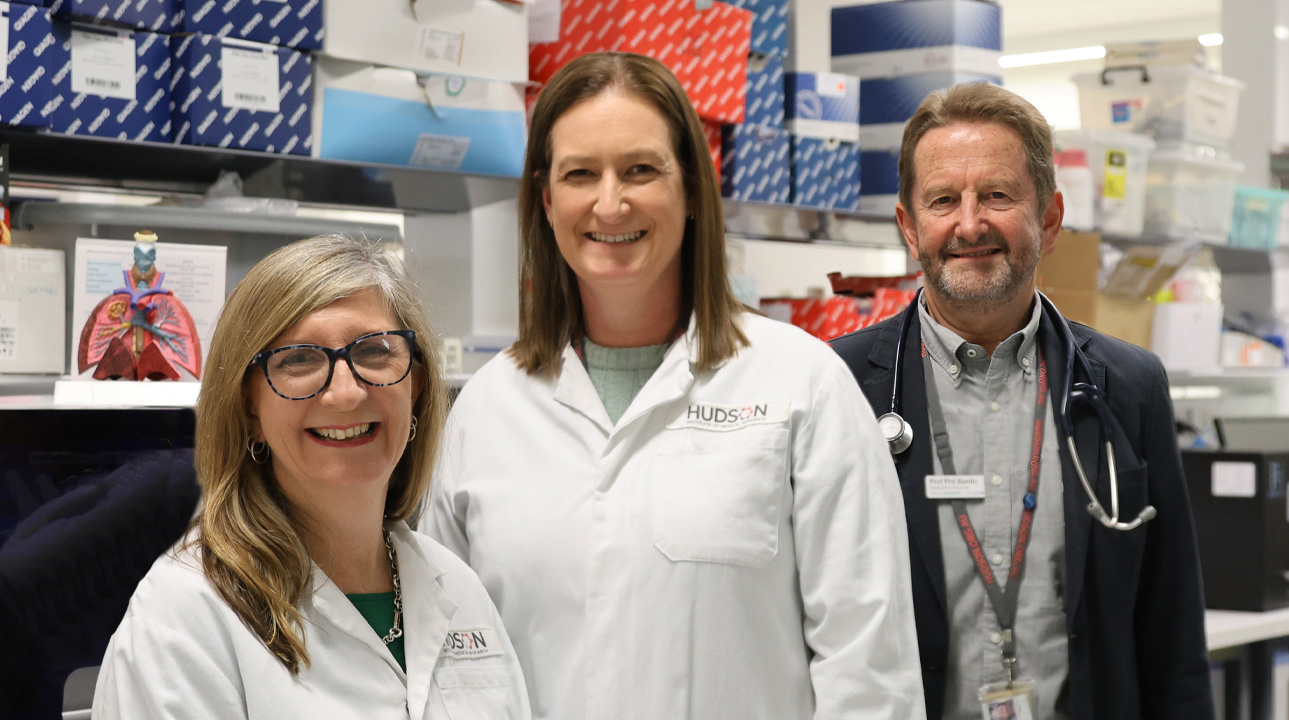 L-R: Professor Jane Bourke,  Dr Belinda Thomas and Professor Philip Bardin and using AI medical