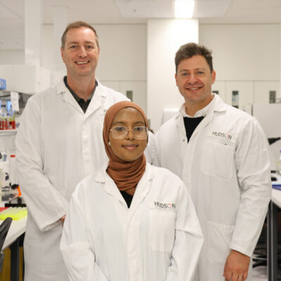 L-R: Professor Graeme Polglase, PhD student Dima Abdu, Dr Robert Galinsky