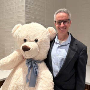 Ron Firestein with Lindonlite Bear researching Paediatric glioma