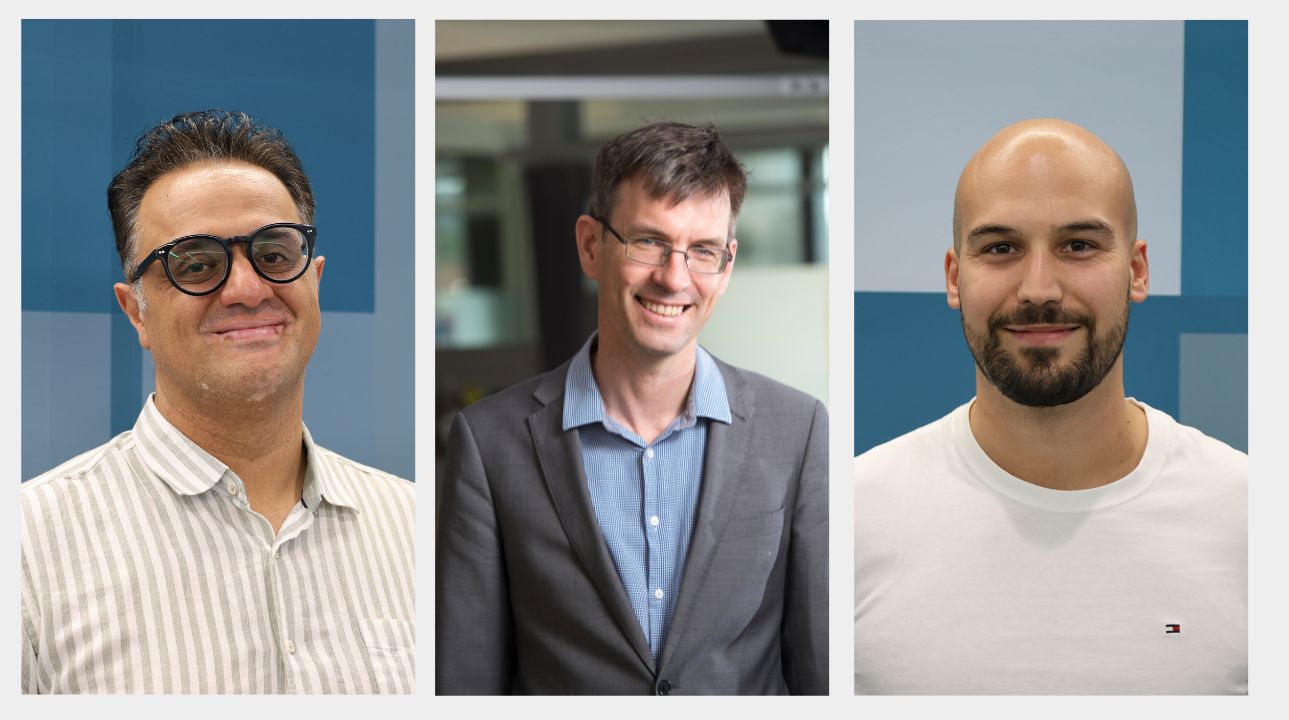 L-R: Associate Professor Pouya Faridi lead researcher Hudson Insitute, Dr Dan Croagh from Monash Health and Dr Gabriel Goncalves from Hudson Institute Pancreatic cancer research